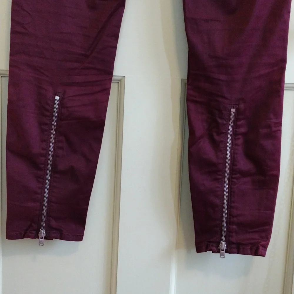 Women's 7 for all mankind zipper  burgundy cropped skinny 24 - Picture 10 of 10